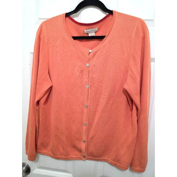 Tommy Bahama Womens Coral Button-Front Cardigan Sweater XL Cotton/Silk Blend Lon - Picture 2 of 10